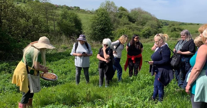 group of people foraging for wild food at Dalton Moor Farm, Durham Heritage Coast